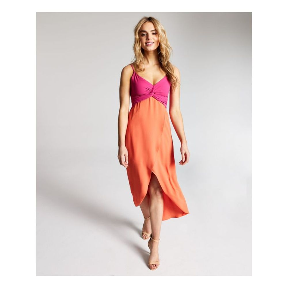 BAR III DRESSES Womens Orange Twist-front Scuba Crepe Sleeveless Maxi Dress L